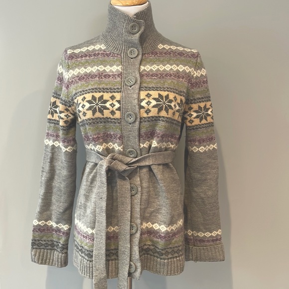 Sundance Sweaters - Sundance FairIsle cardigan - grey / snowflake sweater- size medium